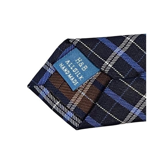 Haines & Bonner of London Blue Plaid Silk Neck Tie Classic Business Tie - Picture 2 of 6